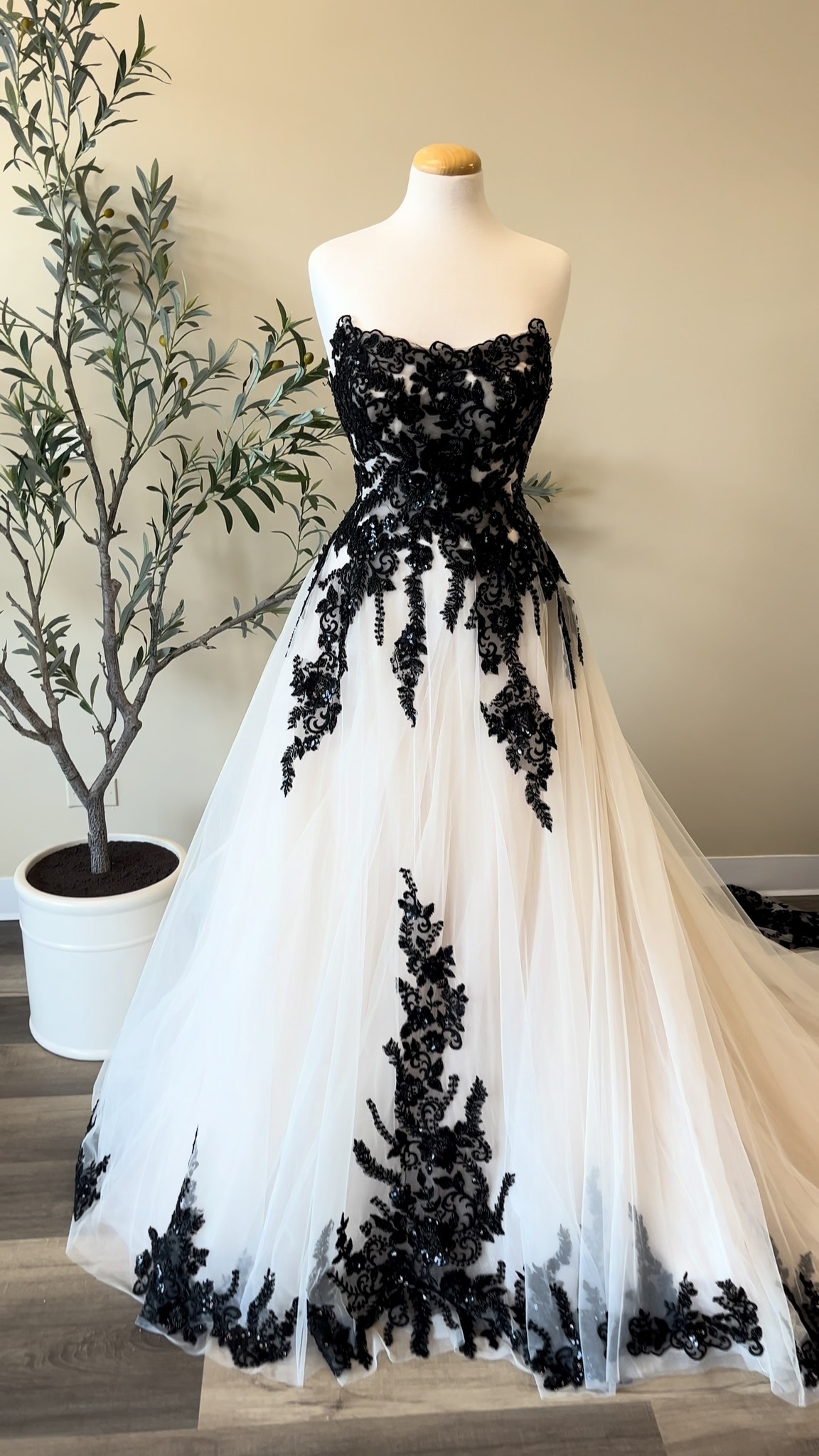 champagne and black wedding dress 🖤 Meet Carmen. She's anything but ordinary. ✨, A dreamy tulle A-line silhouette paired with striking appliqué a romantic tulle skirt—Carmen is made for the bride who loves timeless champagne and black wedding theme Bride Dresses Wedding Guest U.S. abaya store this off Color:Slivery
