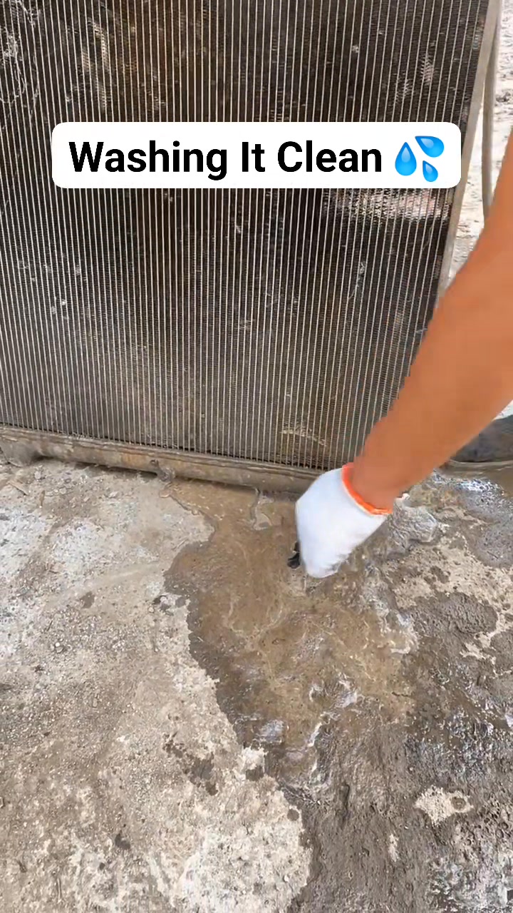 Watching a dirty radiator get washed layer by layer. Pressure water ...