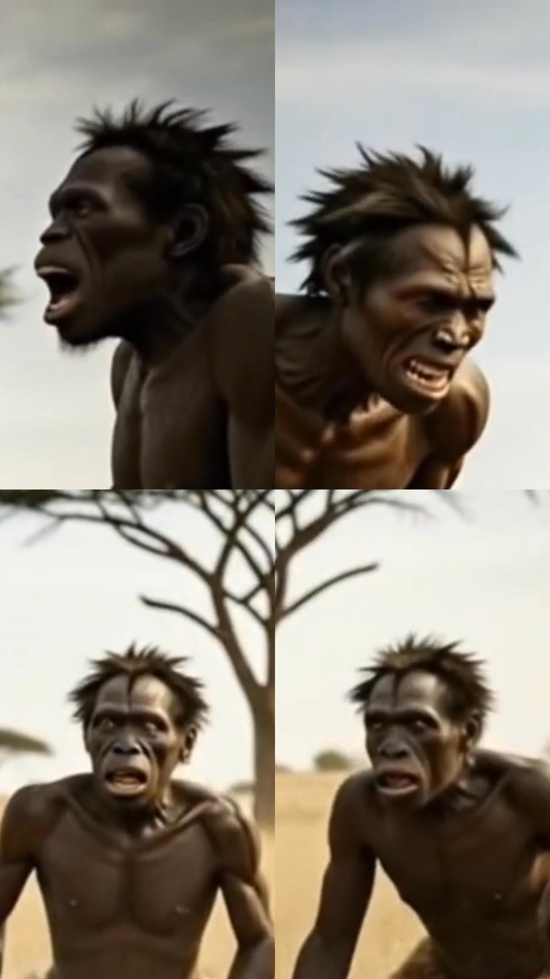 A group of hominids experiences a sudden and intense state of panic ...