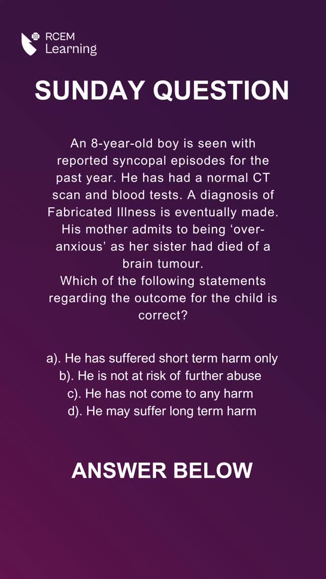 SUNDAY QUESTION An 8-year-old boy is seen with reported syncopal ...