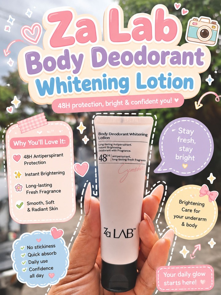 Are you lookong for Long-lasting Antiperspirant with Instant Brightening? Za Lab got youu 😘, • It has 48H Antiperspirant, Long-lasting fragrance, • Niacinamide + Vitamin C: Instant brightening and 