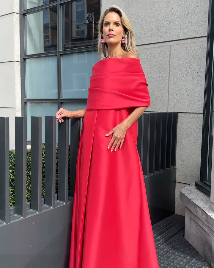 New in … love this new shape, in fab Poppy Red mikado The Annabel gown and matching cover-up for when you don’t want to wear a coat. , Available to order, DM for details , #newcollection #irish 