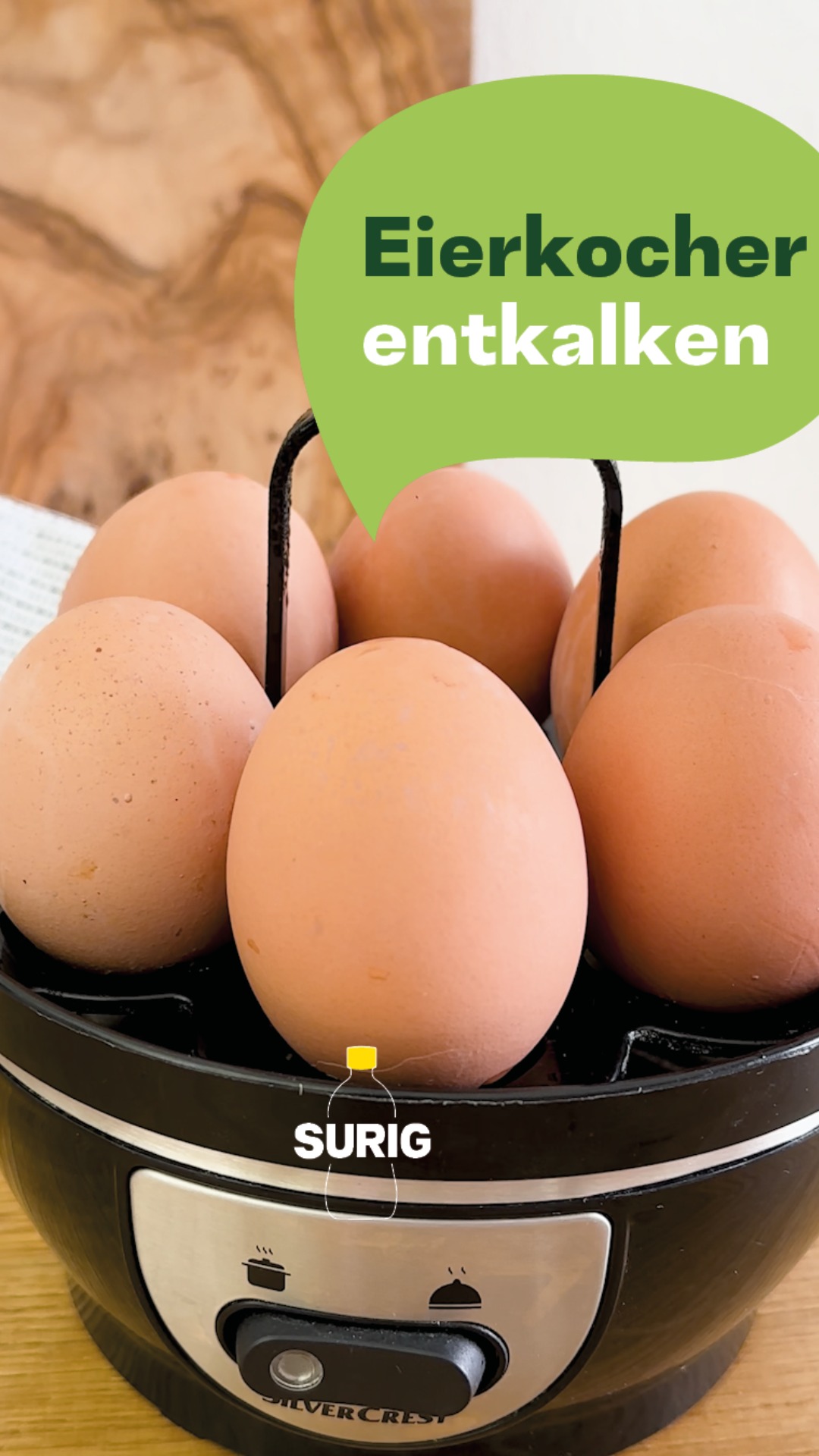 Ein regelmäßiges Entkalken deines Eierkochers sorgt für gleichmäßige Garergebnisse, spart Energie und schont das Gerät.🥚, Mit der SURIG Essigessenz geht das ganz ohne Schrubben und dein Eierkocher