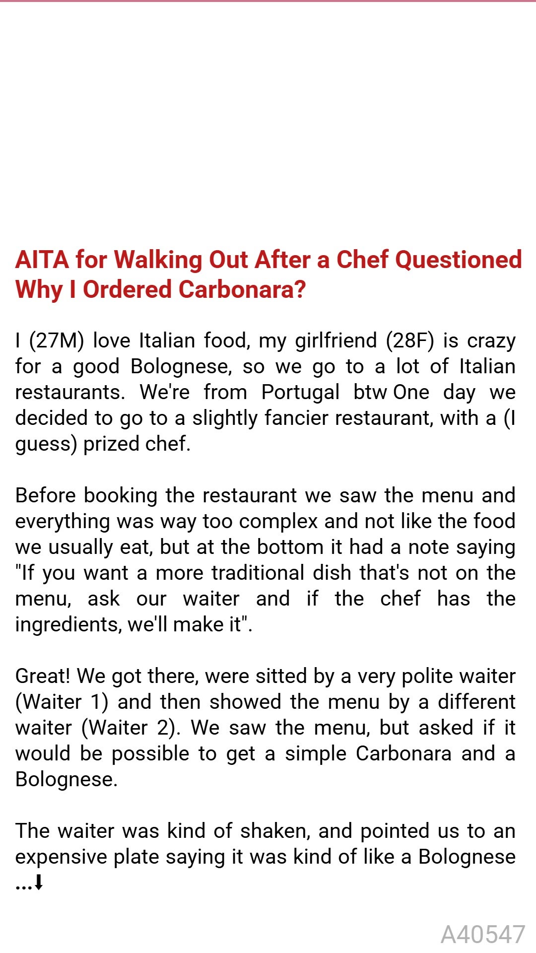 AITA 🏠 for 😸 🦃 Walking Out After 🕋 a Chef Questioned Why I Ordered ...