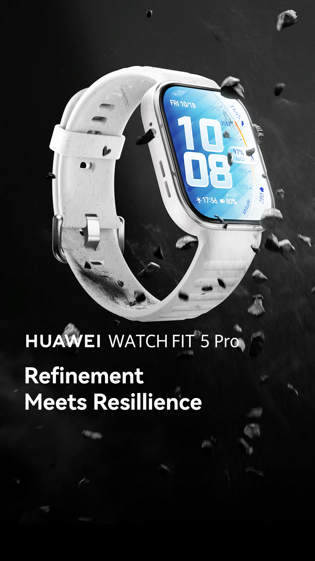 Refined in white. The new HUAWEI WATCH FIT 5 Pro in White 