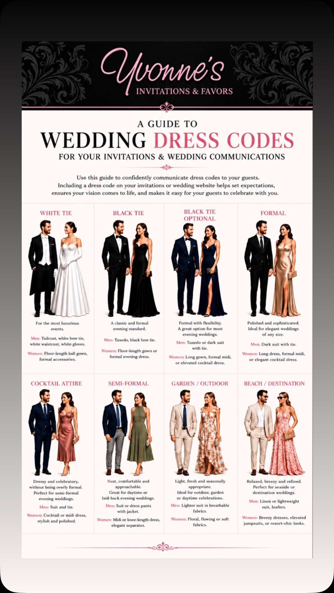 beach wedding dress code invitation Not sure what to include on your invitation? 💕 From Black Tie to Beach/Destination, this guide breaks down the most popular wedding dress codes and what they actually mean for your emerald green dresses A-line Launchdate:2025-07-01 Color:79#-Navy blue Plan your dream beach