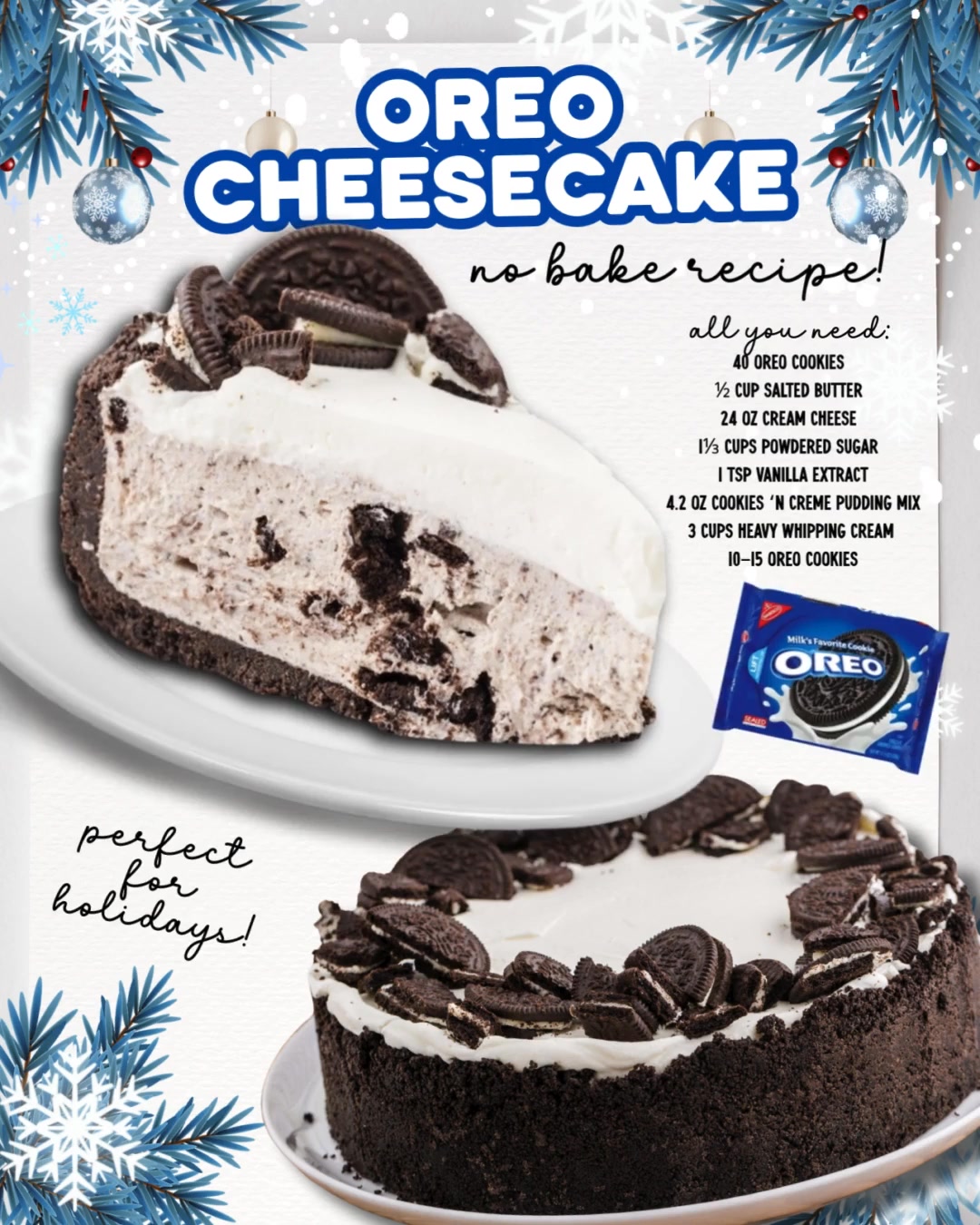 NO-BAKE OREO CHEESECAKE 💙 creamy, fluffy, and loaded with Oreo goodness ...