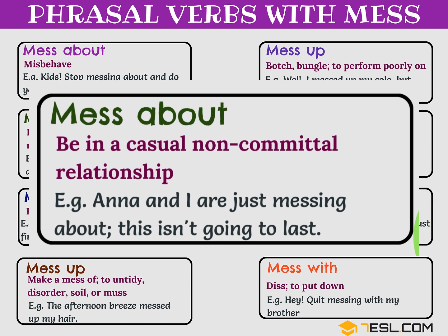 Phrasal Verbs with MESS! | 7ESL Fun English | Facebook