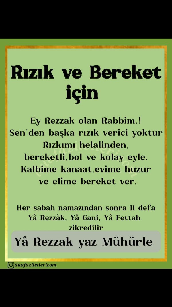Bereket ve Rızık Duası Ey Rezzak olan Rabbim.! Senden başka rızık ...