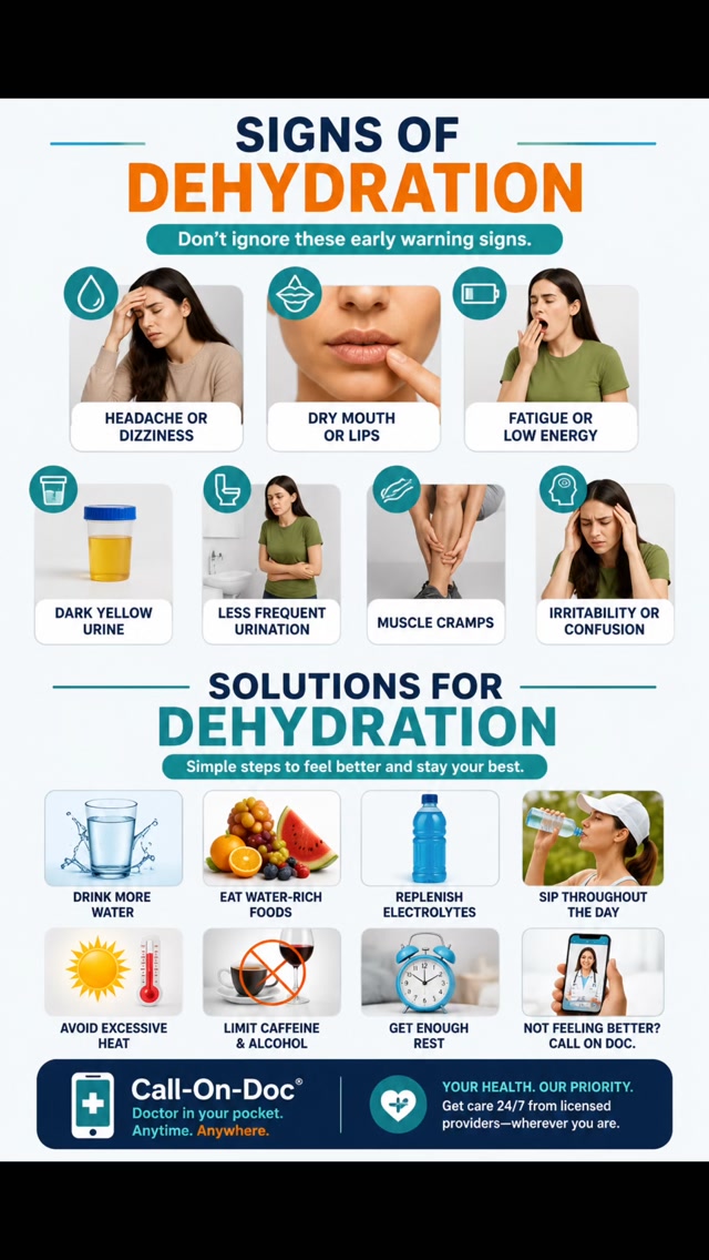 Stay hydrated and know the warning signs. Headaches, dry mouth, fatigue, dark urine, muscle cramps, and dizziness can all be early signs of dehydration., Drinking more water and replacing electrolytes 