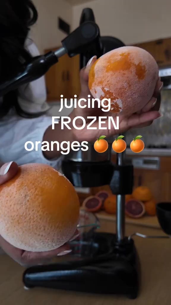 Juicing frozen oranges 🍊 . . . #juicing #castironjuicer #freshfruit # ...