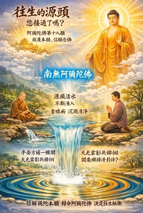 【往生的源頭，您接通了嗎？】 學淨土門的行人，一定要認清往生的源頭。阿彌陀佛的第十八願就是淨土宗的根源，也是我們念佛往生的根源。經常有人說 ...