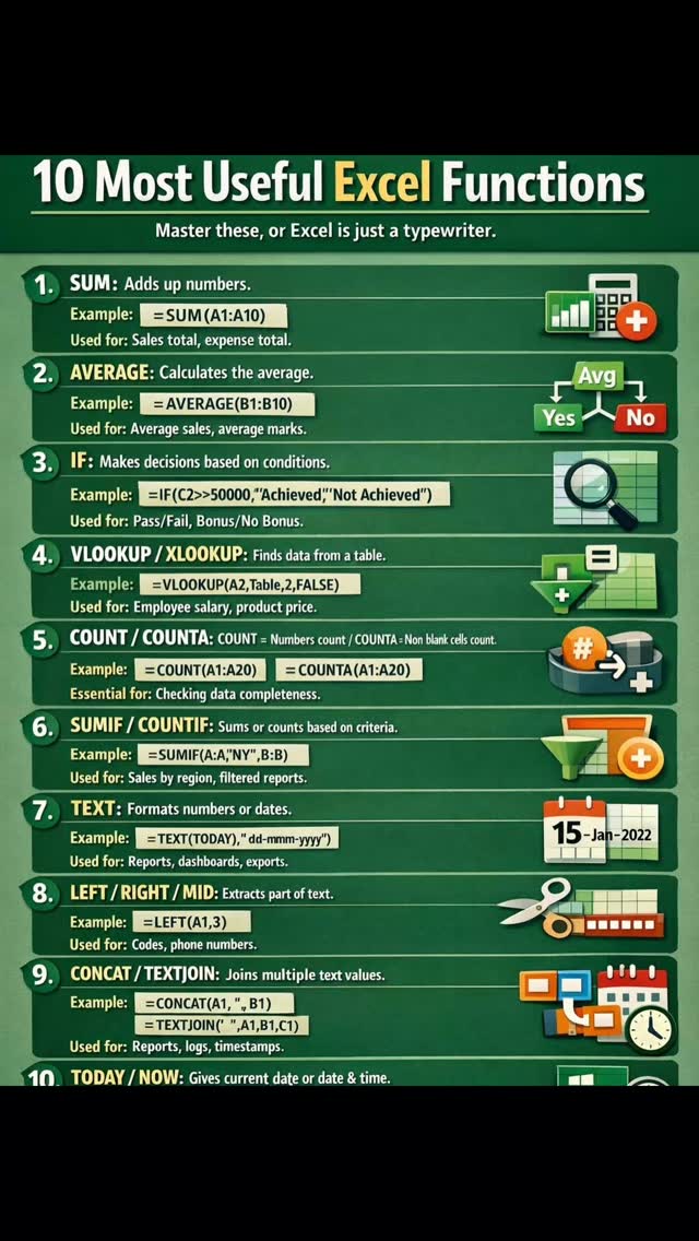 Excel: 10 Most Usful Functions! 🚀📊 Tired of messy data? Clean it like a ...