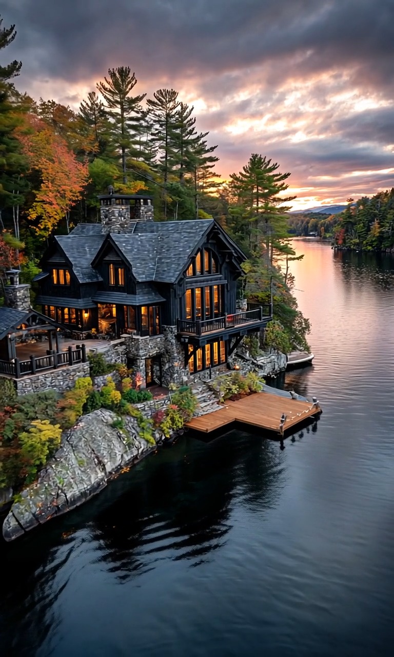 Dream lakeside cabin retreat at sunset — pure tranquility awaits. | Log ...