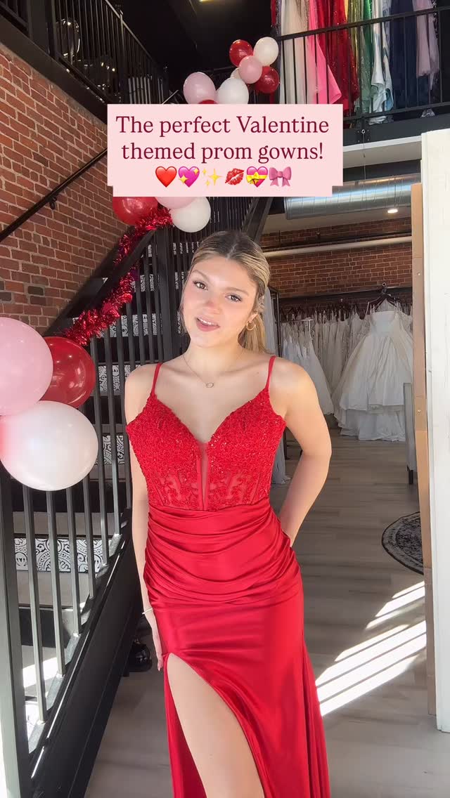 valentines formal dress Its Szn! Loving these beautiful pink & red styles💖💋💝🎀, Call us at (508)595-0400 & book your appointment!! #valentineprom #prom #prom2026 #promsoon | Carbonneau Bridal and Formalwear valentine dress for couple