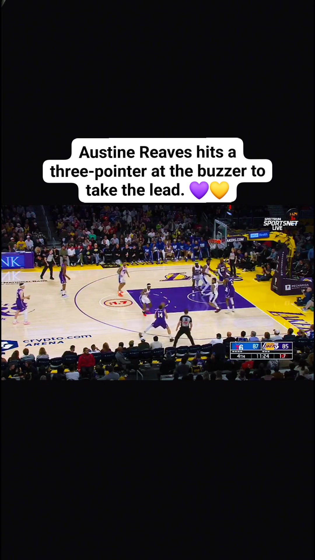 Austine Reaves hits a three-pointer at the buzzer to take the lead. 💜💛 ...