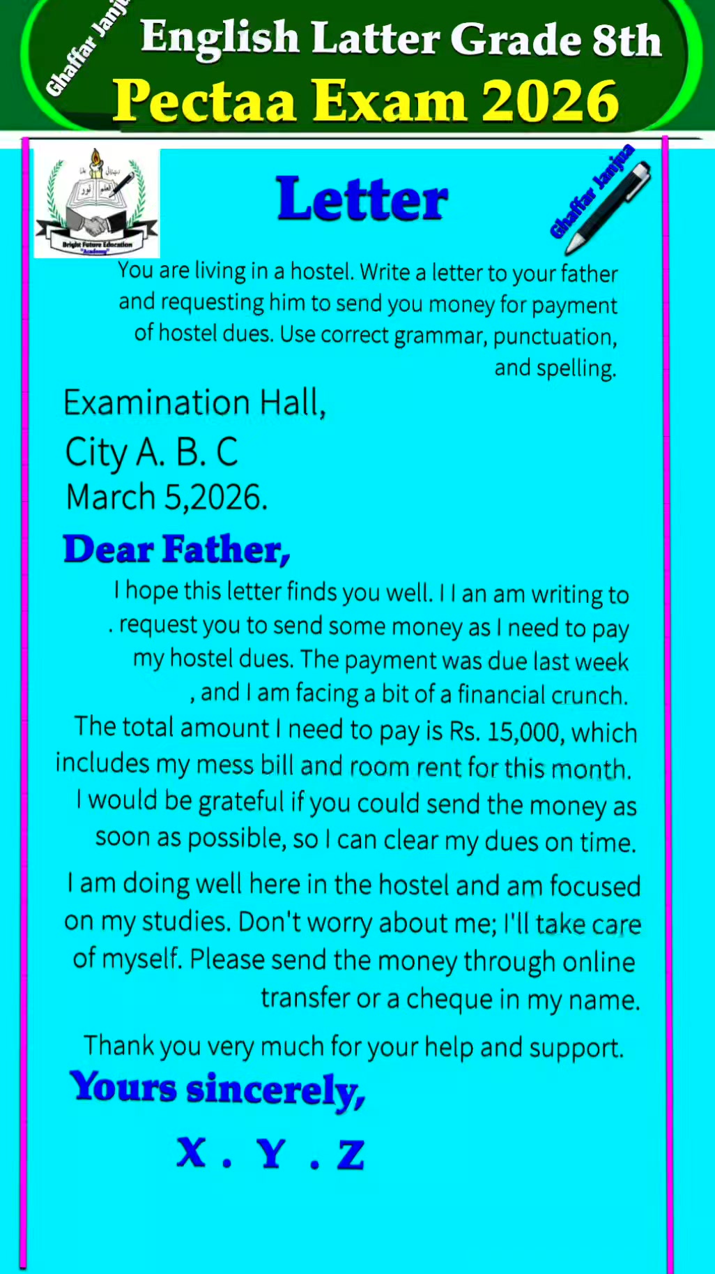 English latter Grade 8th Pectaa exams pattern 2026 | اردو ادب اور گرامر ...