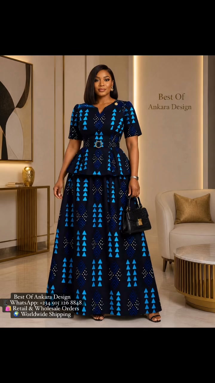 ANKARA THAT TURNS HEADS 😍, Love beautiful African prints? This stunning design brings together colour, creativity and elegance in one look., Price: ₦65,000, #LuxuryAnkara #AnkaraFashion 
