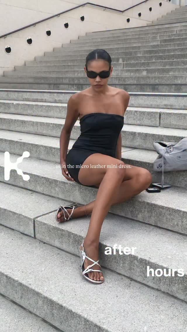 khy leather mini dress @bellebres in the after hours micro & icon sandal 🖤, shop on khy.com | Khy 1950 swing dresses