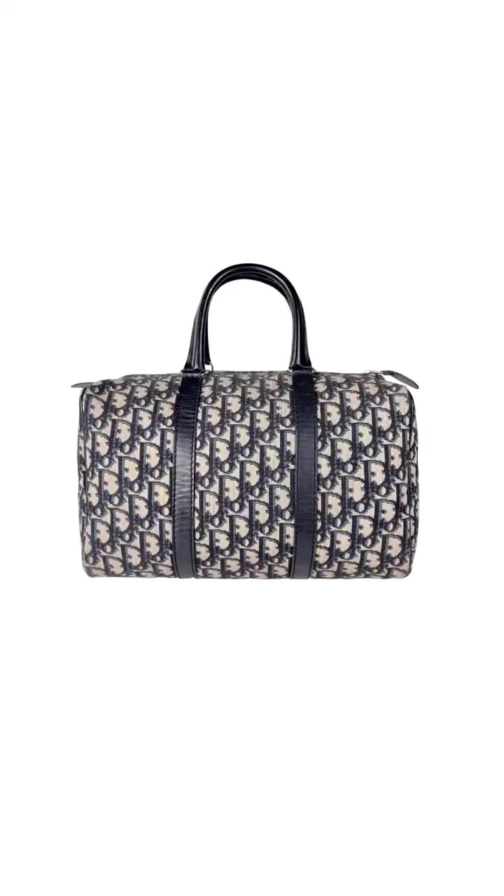 Christian Dior Vintage 1990s Navy Oblique Boston 30 Bag. This