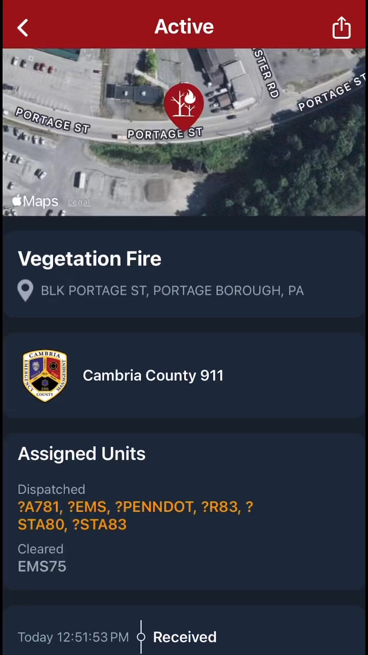 Brush fire Portage Borough Working fire | Cambria Scanner Alert | Facebook