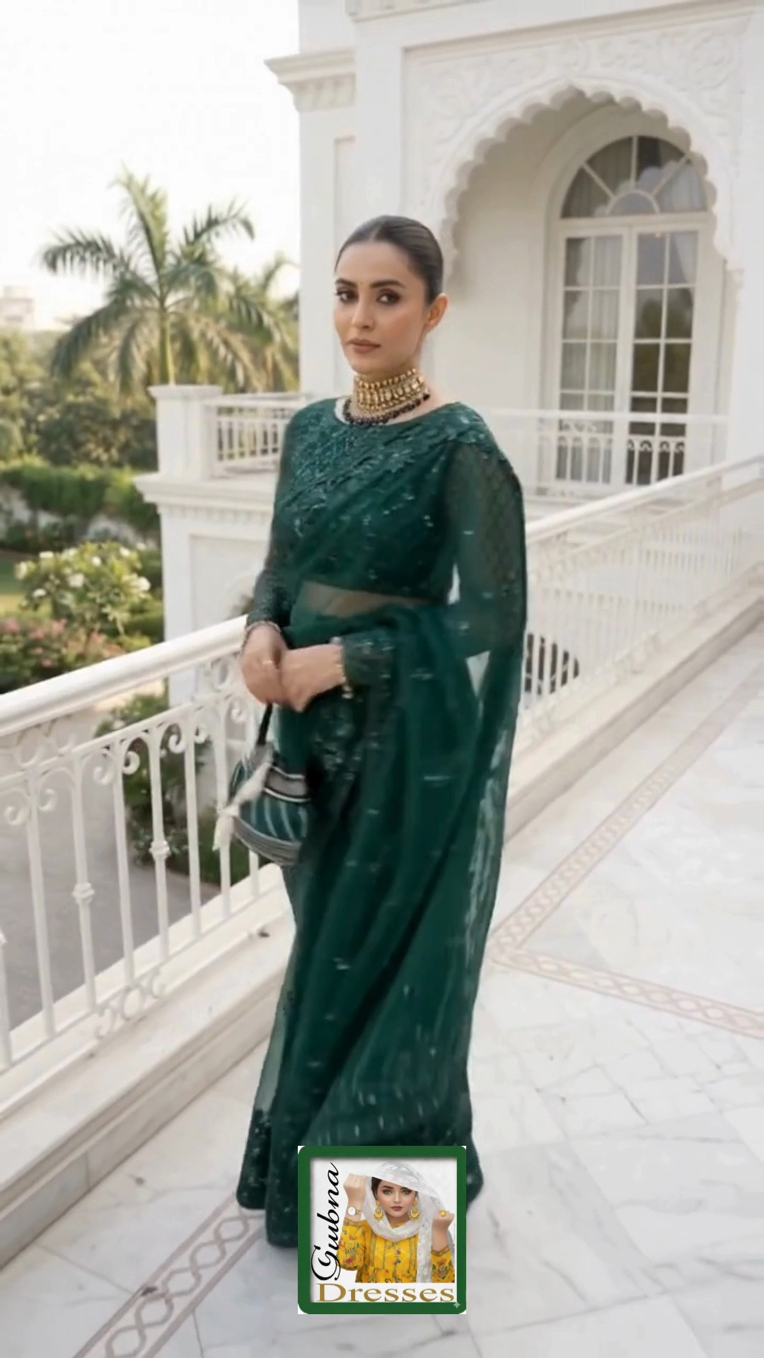 **Title:** Green Embroidered Saree 💚 | Elegant Ladies Formal Wear | Price 120,000 PKR | Lubna Dress