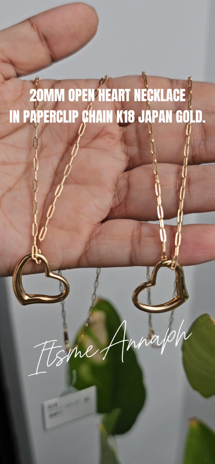 20MM OPEN HEART JAPAN NECKLACE IN 45CM PAPERCLIP CHAIN. #18kgoldph