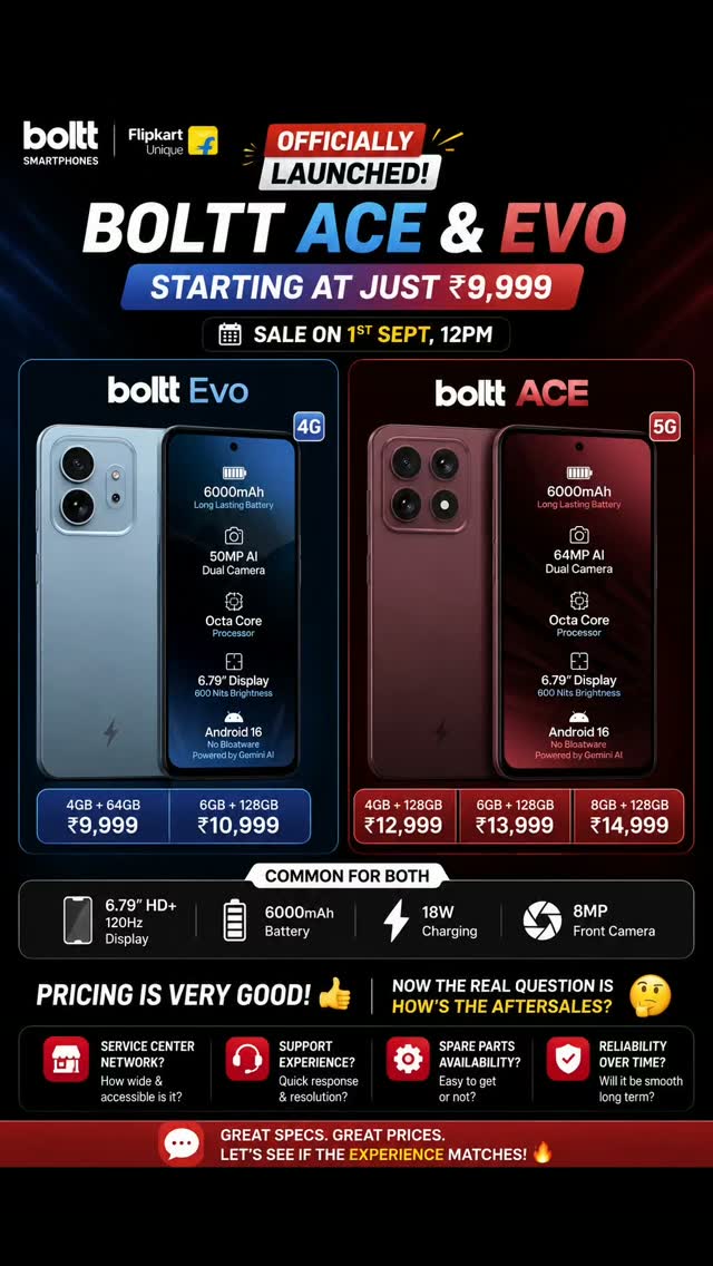 🔥 Boltt Ace 5G & Evo 4G officially launched! 💰 Starting at just
