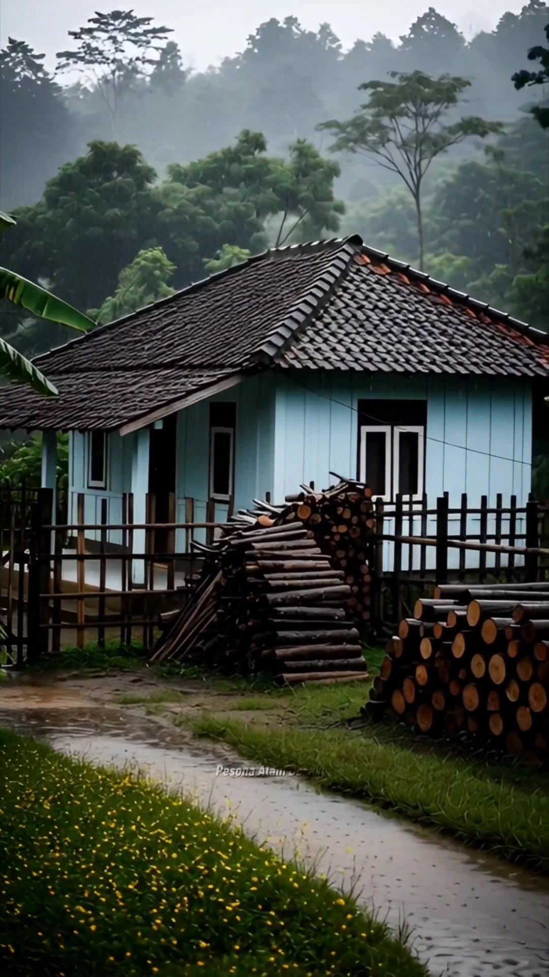 Hujan turun perlahan, kampung tetap tenang ada rindu, ada doa, menanti ...