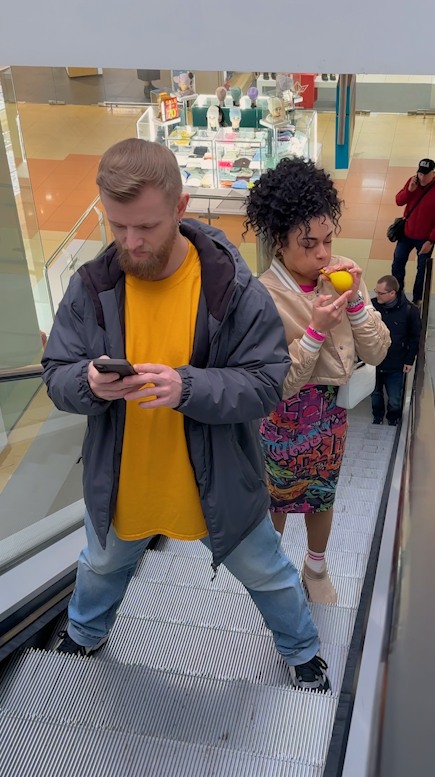 Playful escalator prank surprises man . . . For entertainment purposes ...