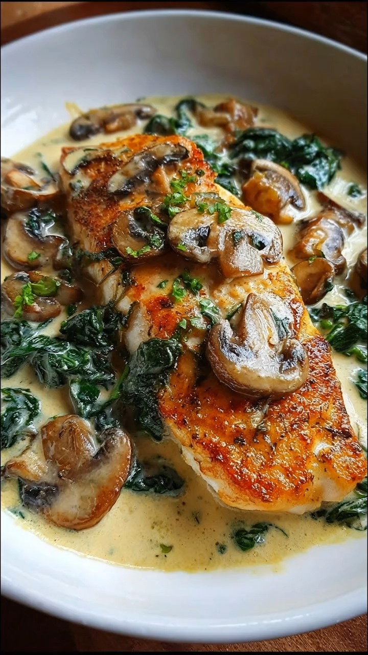 Pescado Cremoso con Champiñones y Espinacas Ingredientes: Filetes de ...