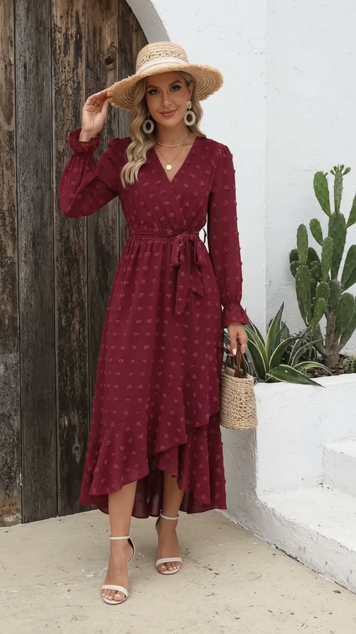walmart burgundy dress 😍 fashion find! This is giving ALL the fall vibes 🍂❤️ The floral texture, flowy skirt, and flattering tie waist make it such a pretty everyday-to-special-occasion piece! 💰 Only GL-08.20.25 seamed bodice (with hidden AMARI Gown - Royal Ladies SIze:12