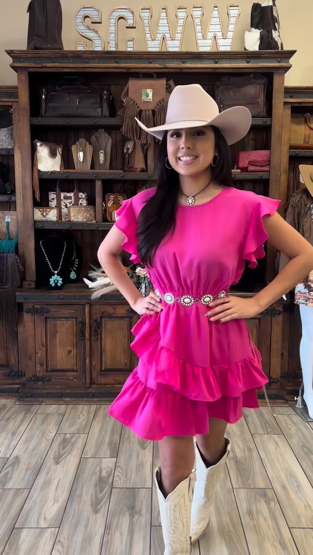 open lace back dress Disco Cowgirl Metallic Pink Cowboy Boots