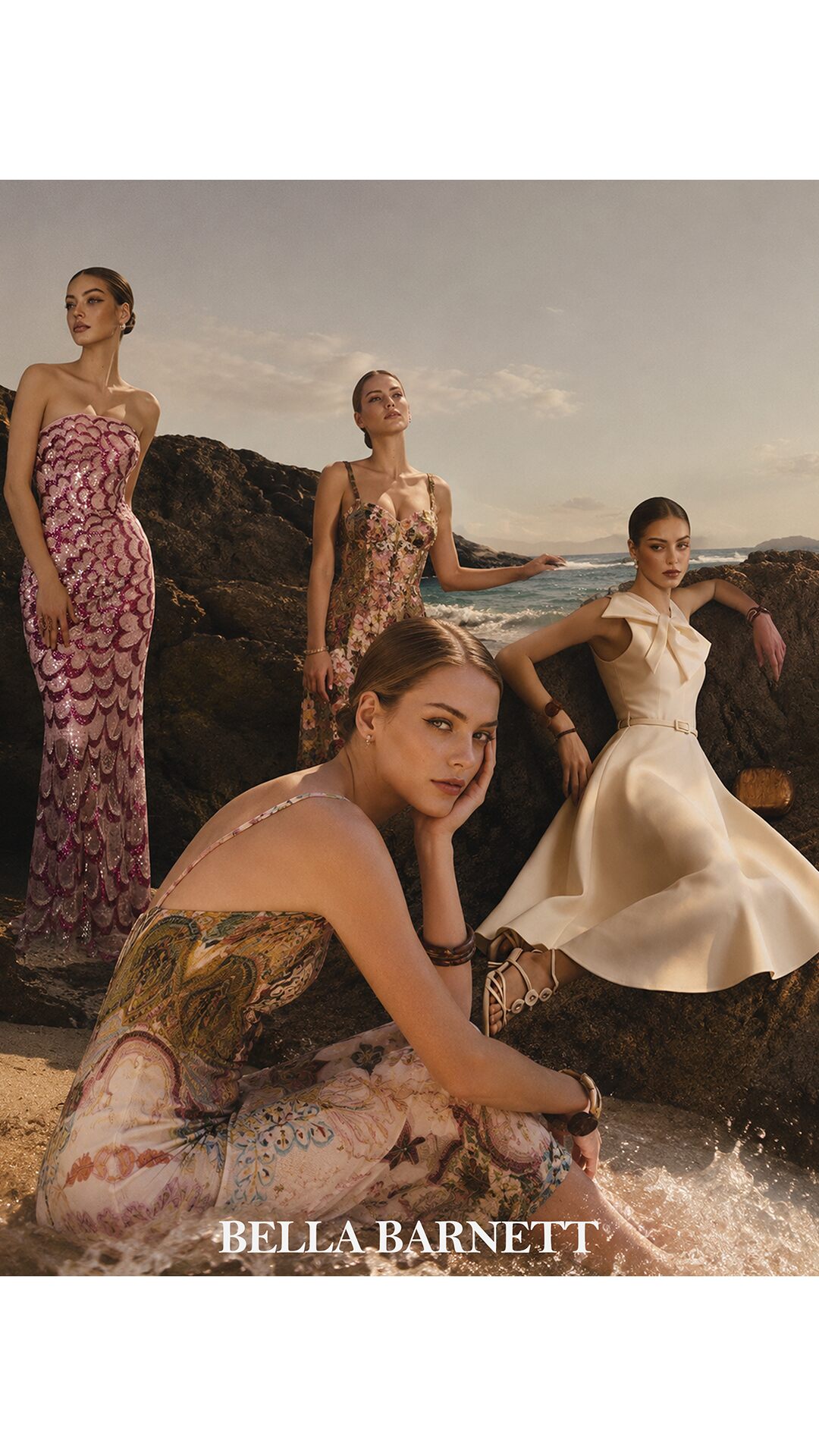 bella barnett dresses Curated collection of show‑stopping gowns. Designed for every shining milestone moment. , Which one is your favorite?✨, Dress：D260501562-Pink&D250501544-Beige&D230600452-Gold, #bellabarnett #BBgals Mini Bardot Cut Out Slit date-night-dress Color:Dark Camel