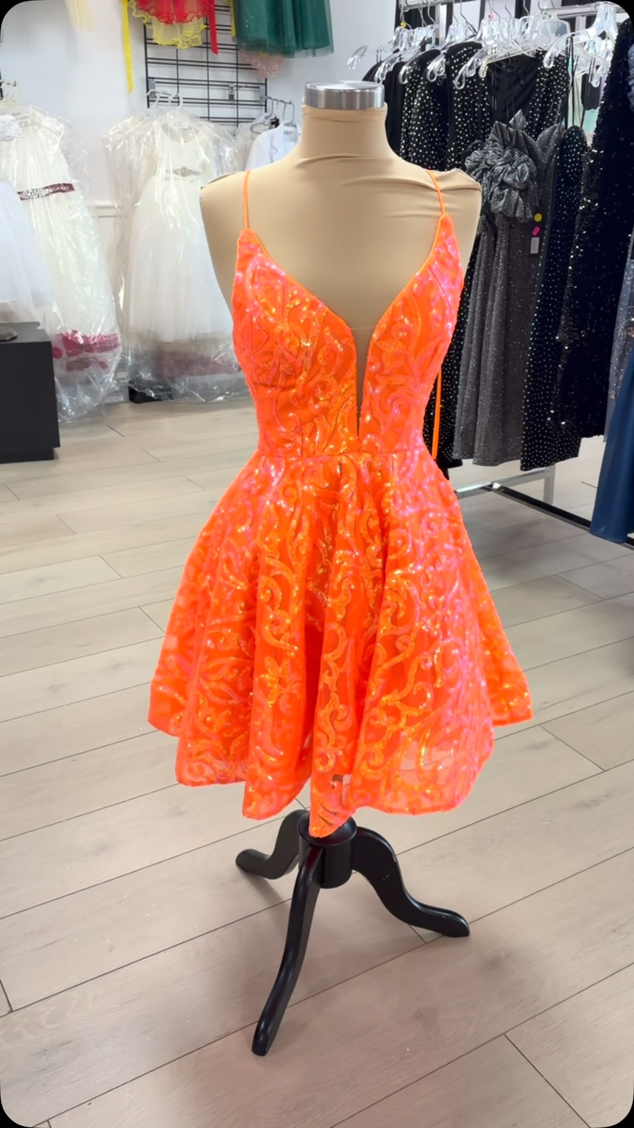 hoco dresses orange Stunning Sequin Spaghetti Strap Dress at KD Bridal One shoulder Size:9-12 months FULL PRICE black and gold long Cowl Neckline Sleeves