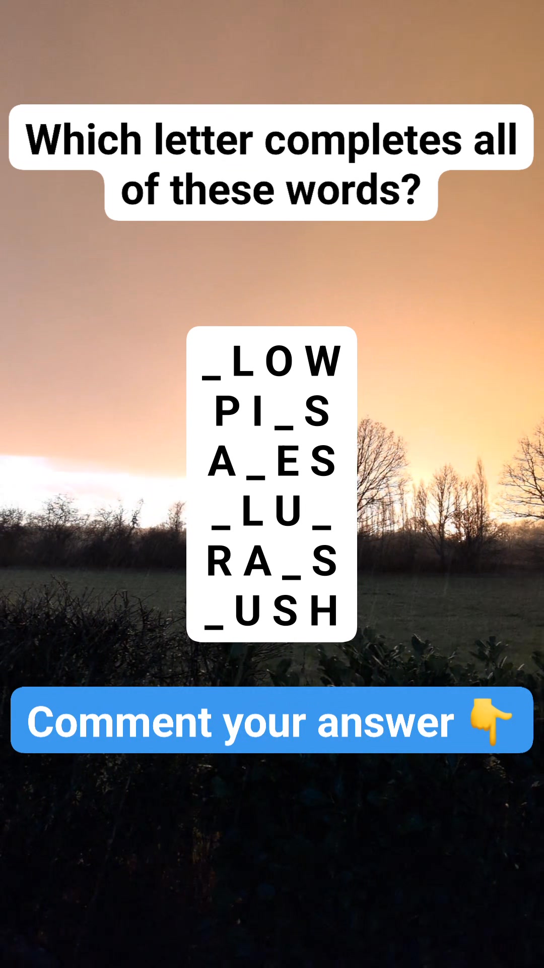 Can you identify which letter fills all seven gaps to create six words ...