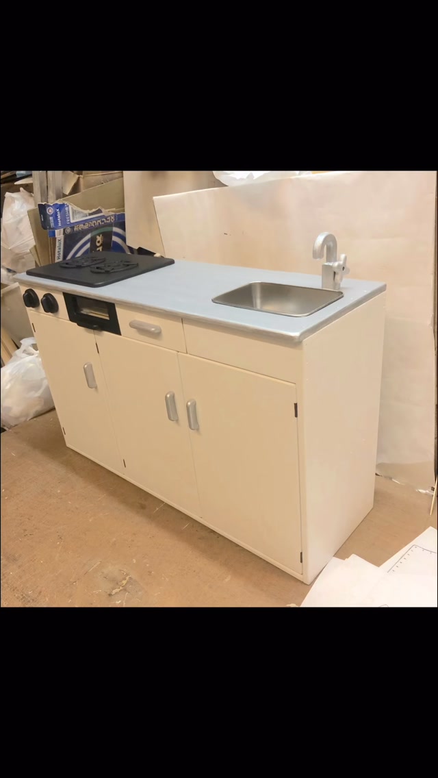 ままごとキッチン1254台目 90×30×55cm 電子レンジなし3枚扉タイプ
