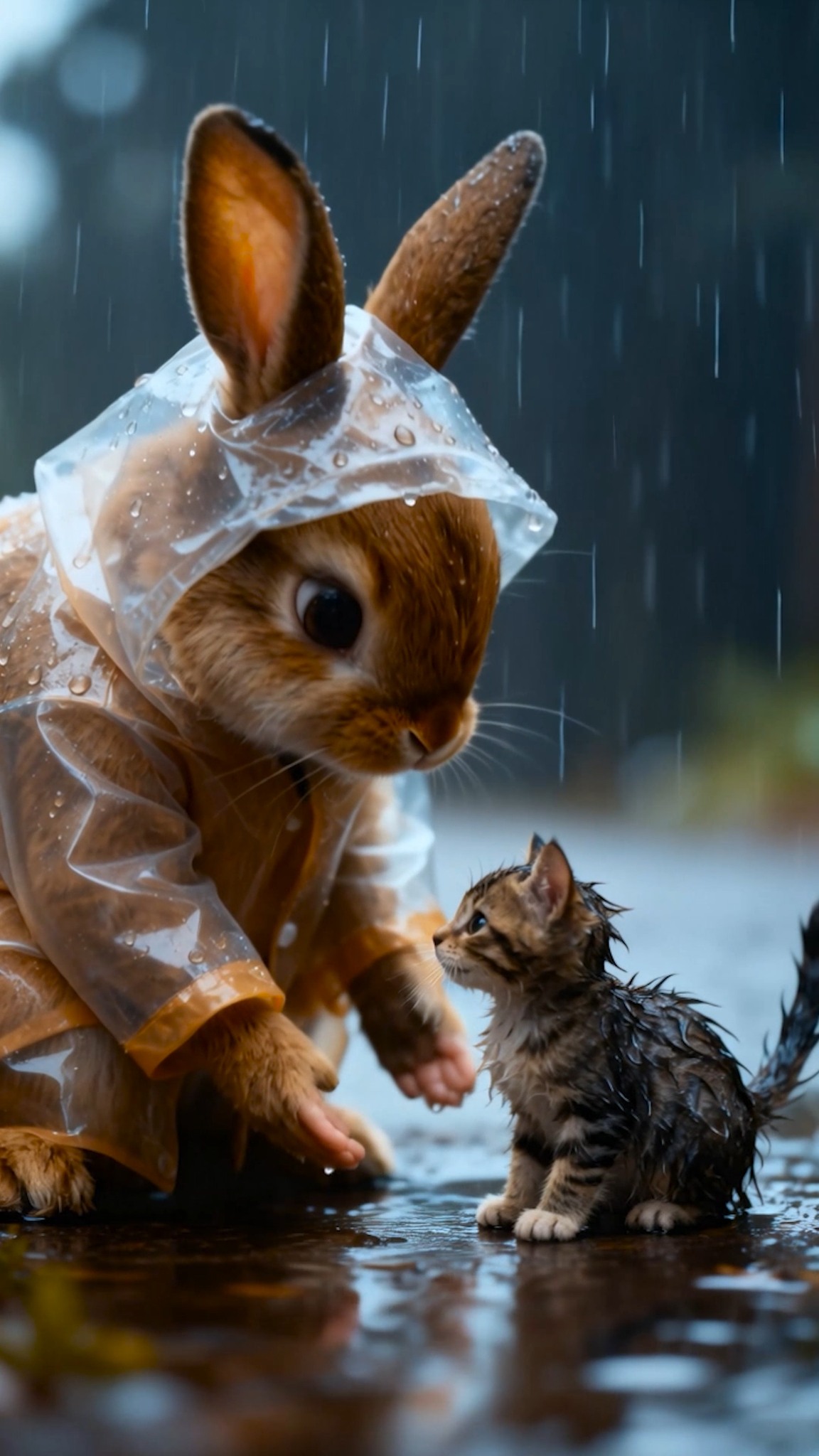 Kind Rabbit Rescues Helpless Kitten in Heavy Rain 🌧️💔 #fypシ゚ #fypシ゚ ...