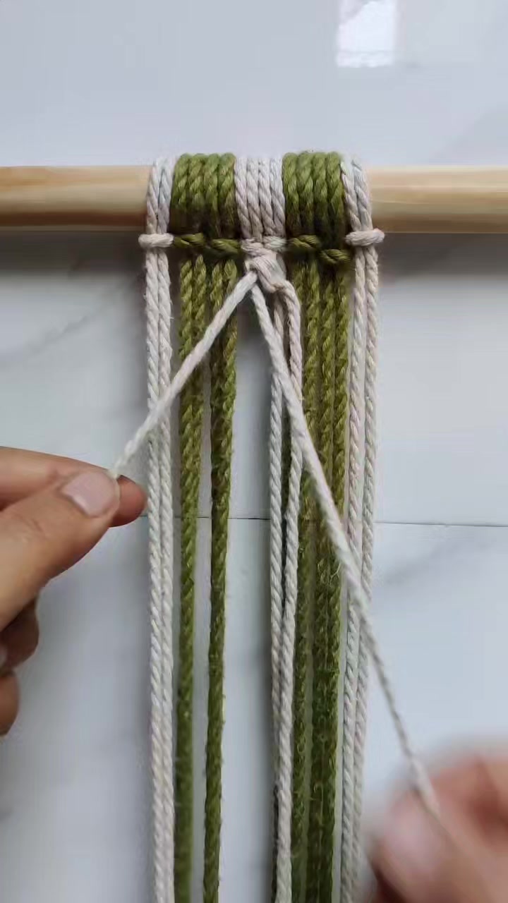Beautiful Macrame Wall Hanging Tutorial 4 green cords 45 inches 4 white ...