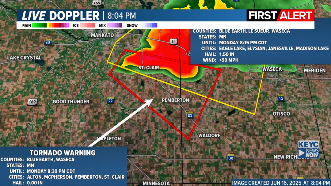 A TORNADO WARNING has been issued for the following counties: Blue