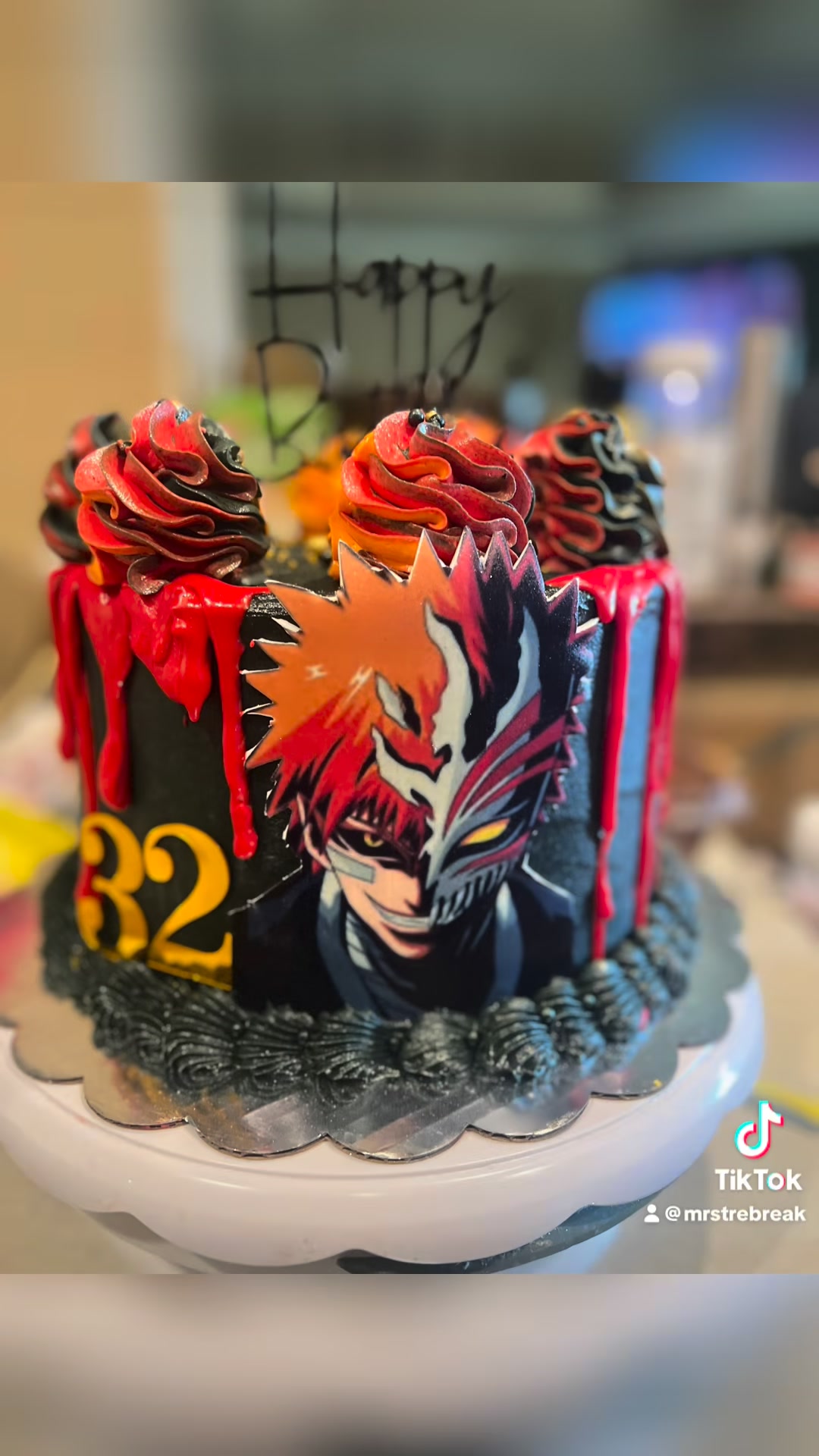 Ichigo Kurosaki Cake. Red velvet with almond butter buttercream
