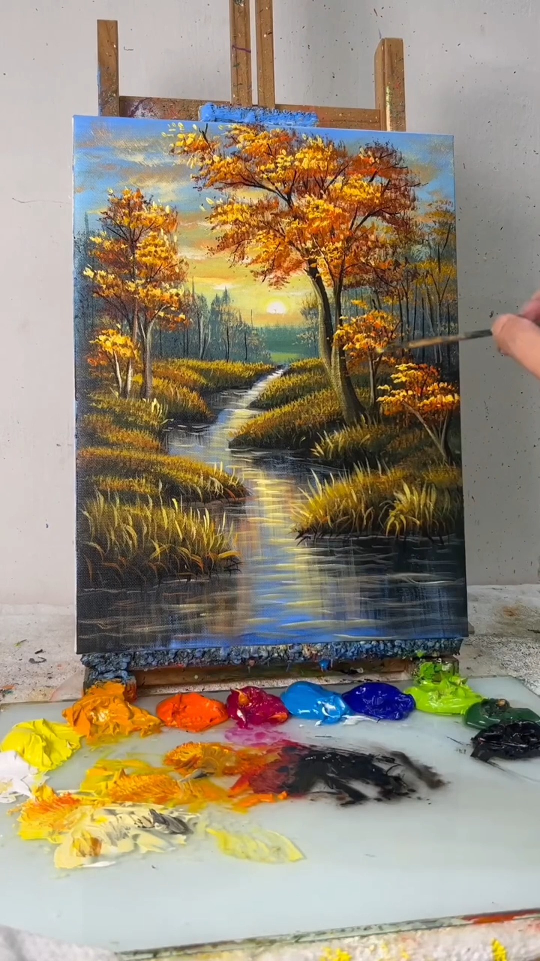 Relaxing Autumn River Landscape | Step by Step Acrylic Painting Tutorial | MAY Art. | Facebook