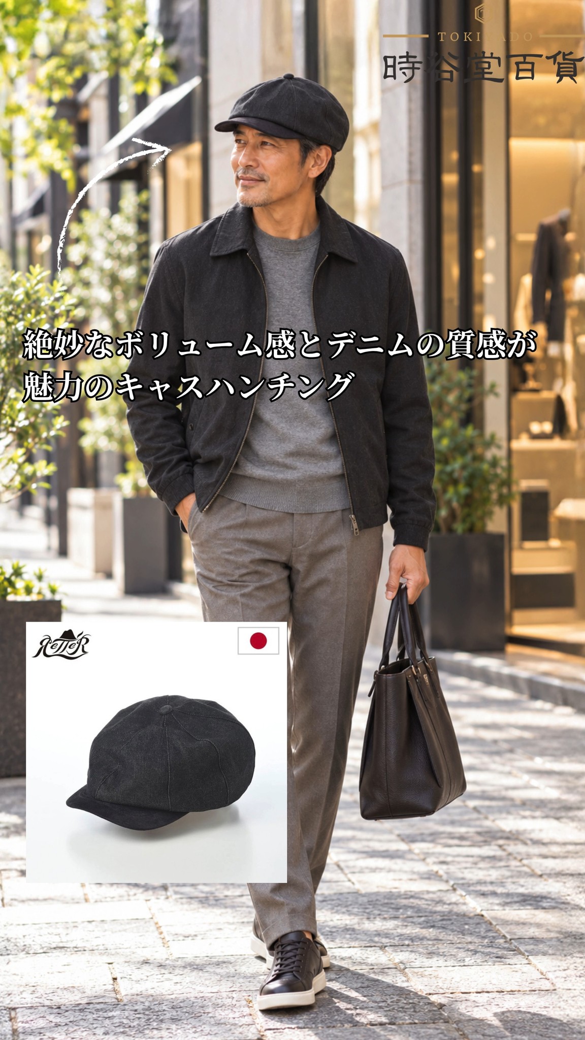 フォルムで惹きつけ、 デニムで仕上げる。 キャスケットのような