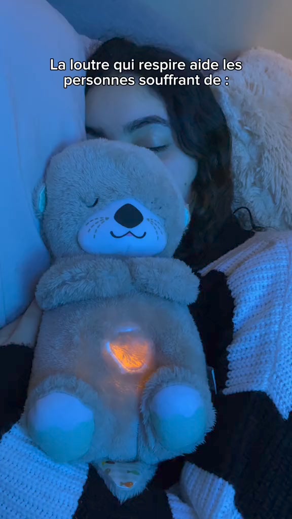 Loutre Qui Respire, Ma Loutre Calin Bonne Nuit, Qui Respire Peluche, Qui avec Lumières Musicales et Battements de Coeur pour Filles et Garçons (Gris