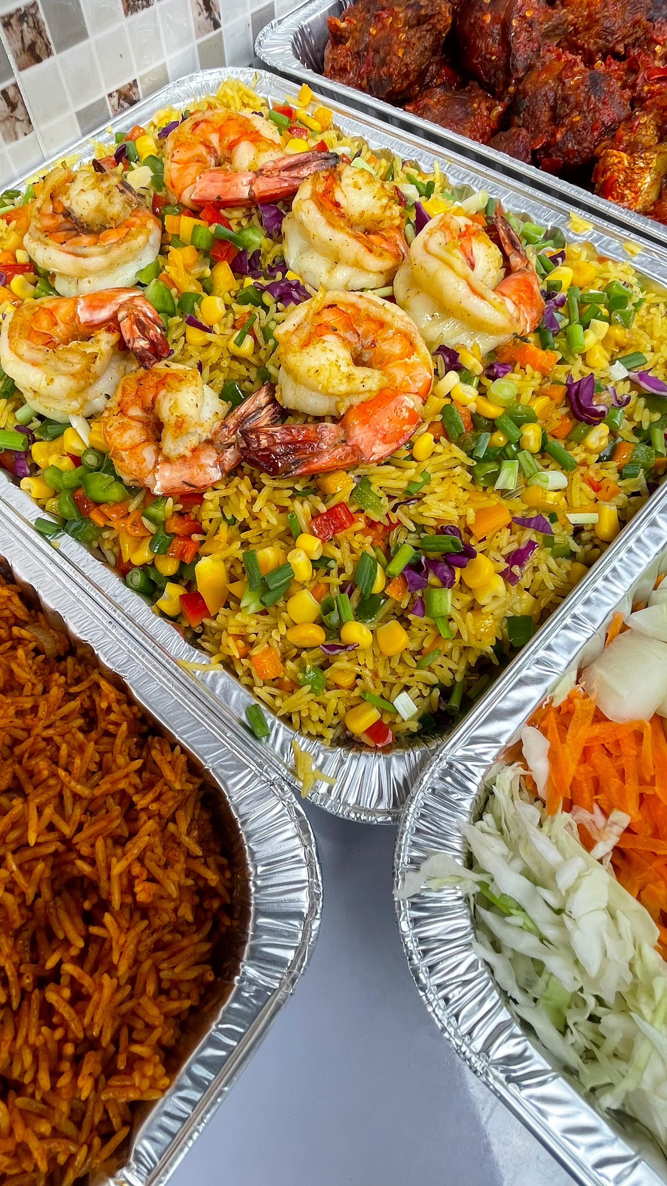 Basmati jollof rice Basmati fried rice with prawns 8 peppered chicken 8 ...