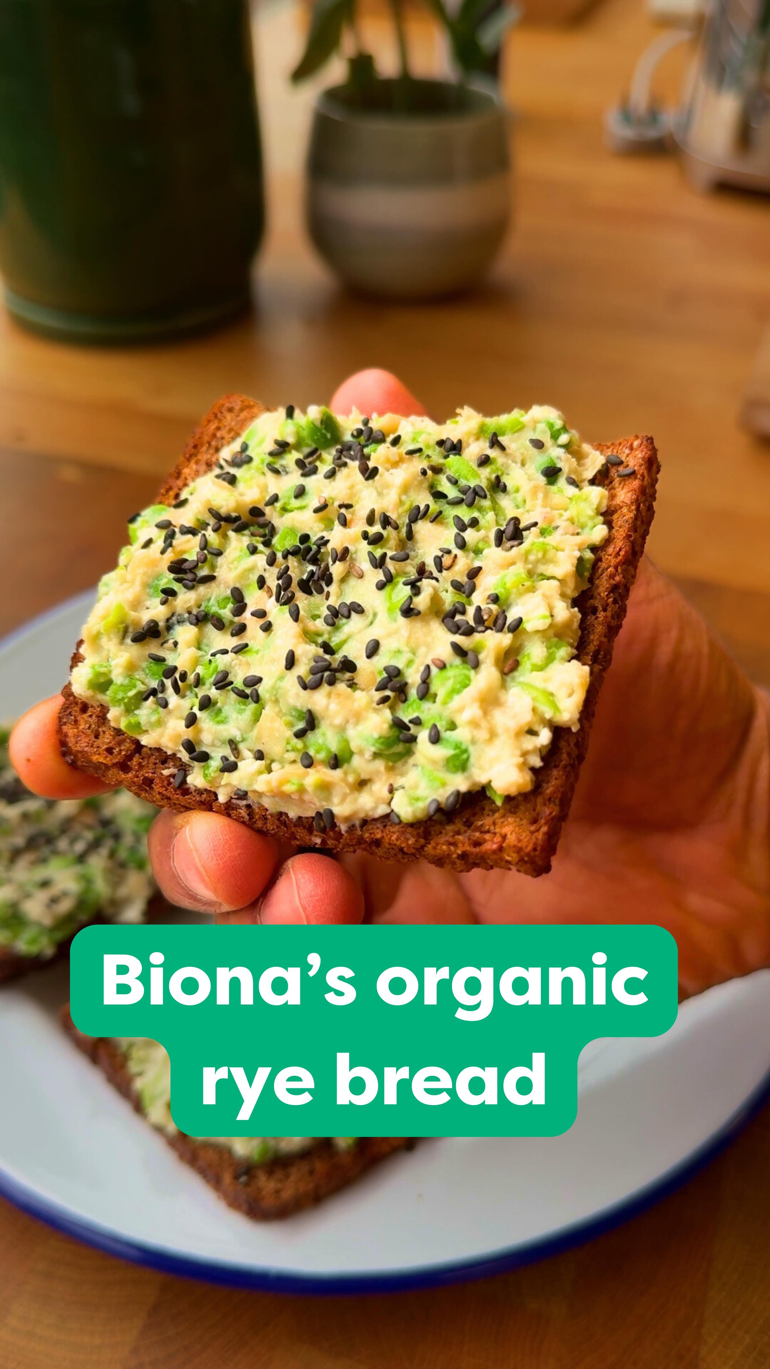 Toasted Biona organic rye with a smashed pea, butter beans, cottage ...