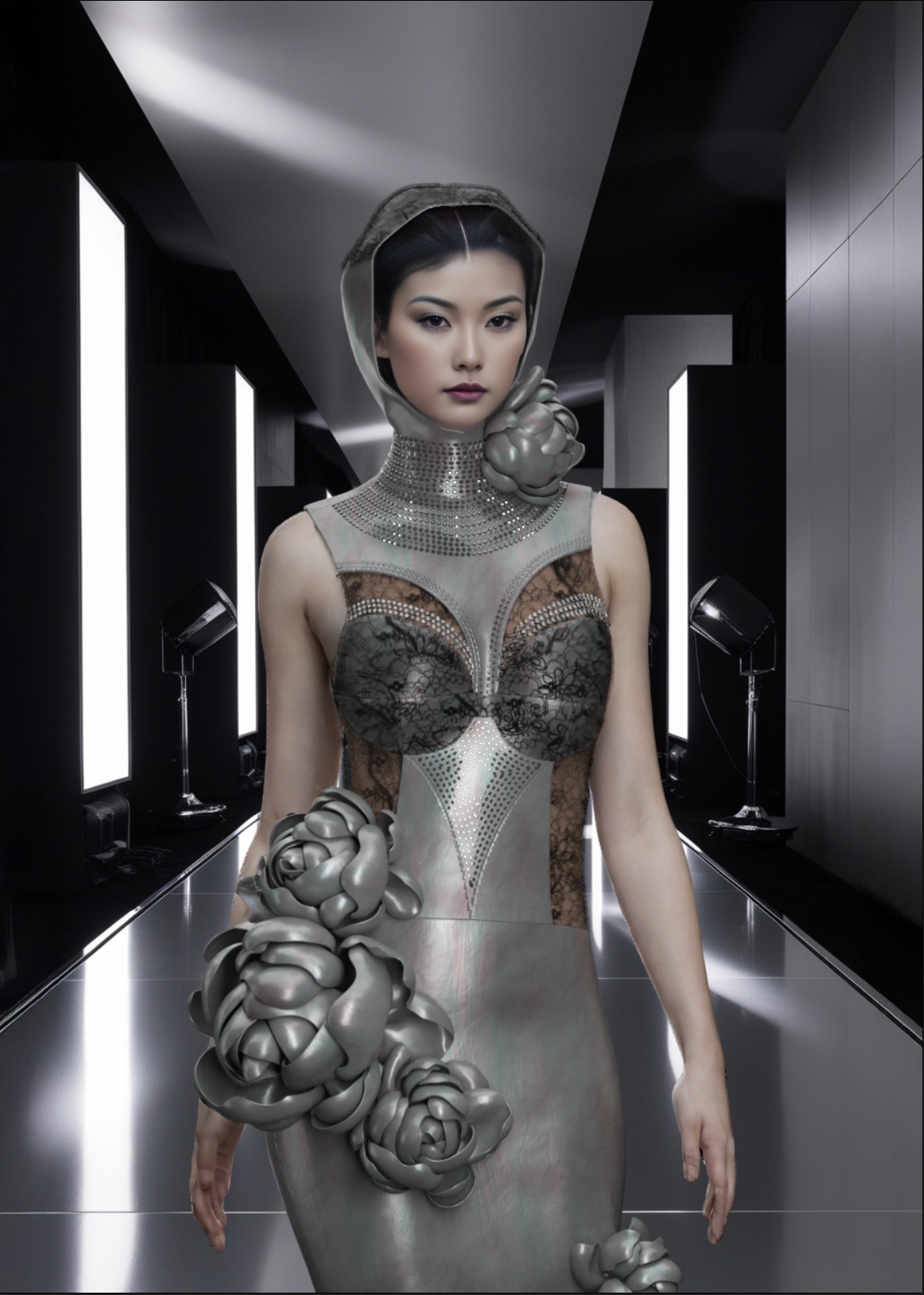 Fashion model dress design on digital screen
