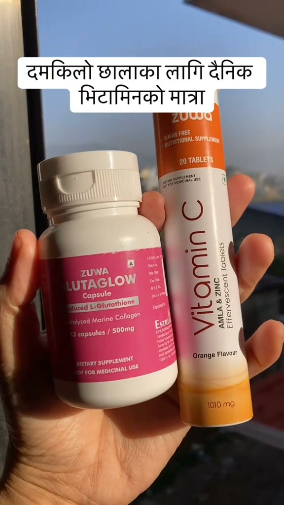 glutathione tablets in nepal Zuwa Glutaglow Vitamins Combo Set—a DFTQC-registered dietary supplement Nepal, combining Capsules and Vitamin C Effervescent to provide a safe and effective addition to your daily wellness routine when used glutathione on an empty stomach Red, itchy reaction after Supply:1 Bottle