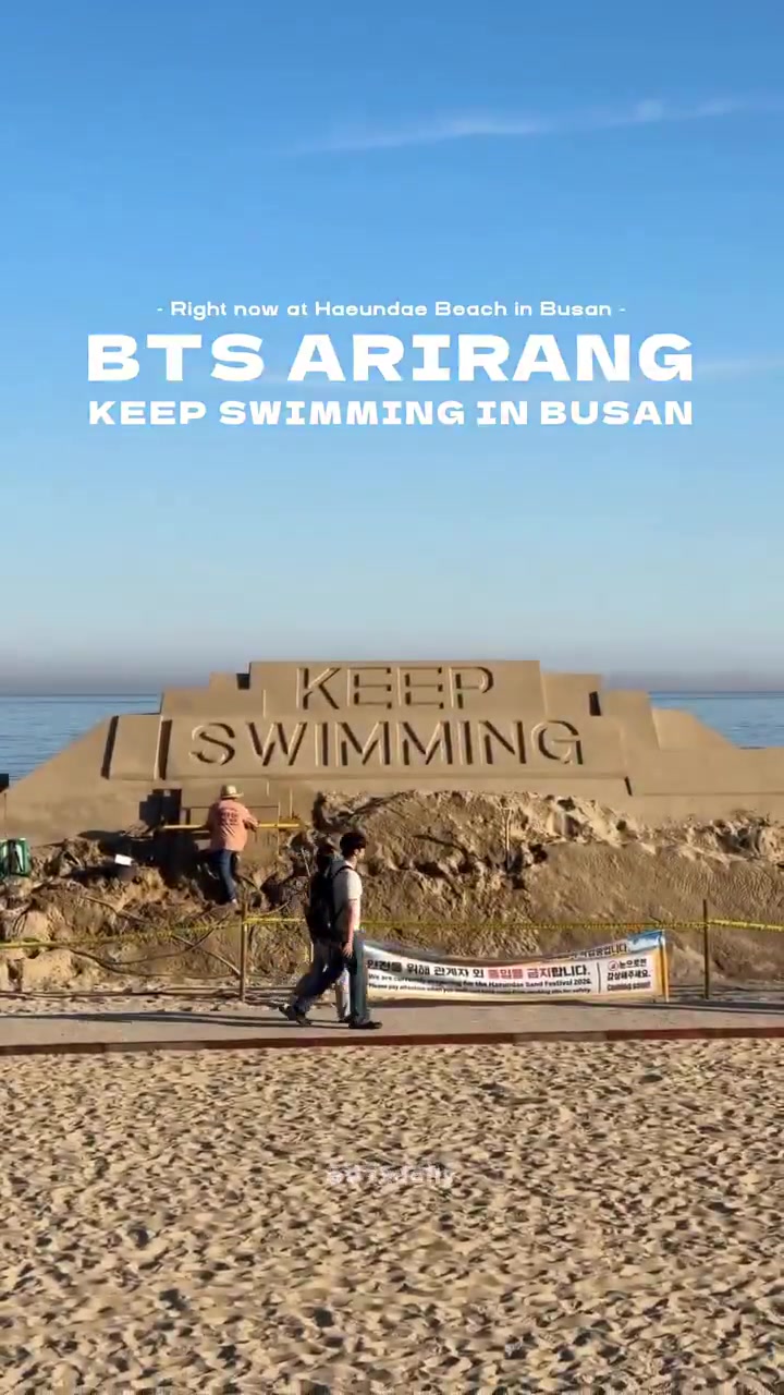 BTS keep swimming sand artwork at Haeundae Beach in Busan