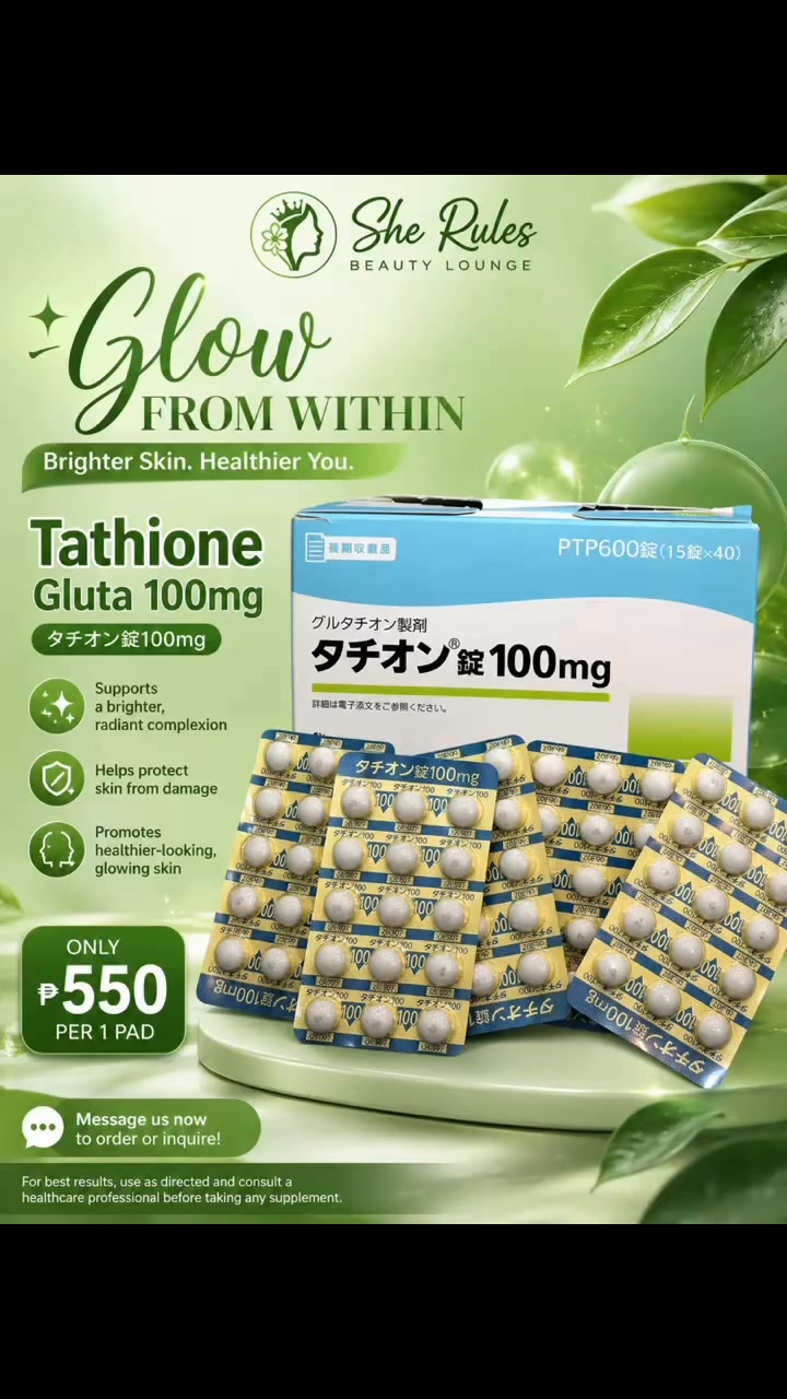 ✨ Glow from Within with Tathione Gluta 100mg! ✨, Dreaming of brighter, healthier-looking skin? 💚 Give your skin the care it deserves with Tathione Gluta 100mg!, 🌿 Supports a brighter, radiant 